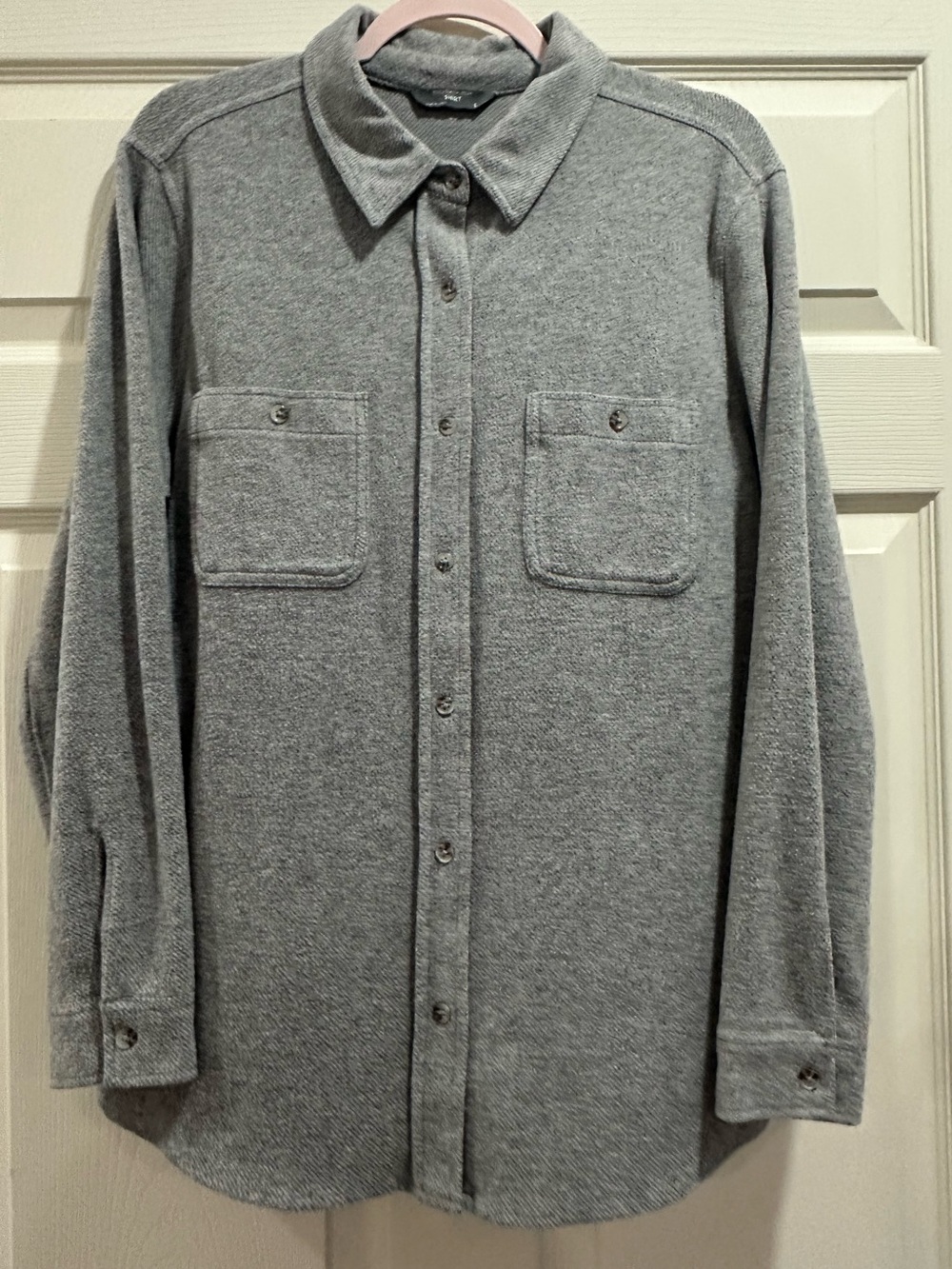 Women's Grey Button-Down Shirt - Casual Long Sleeve Top